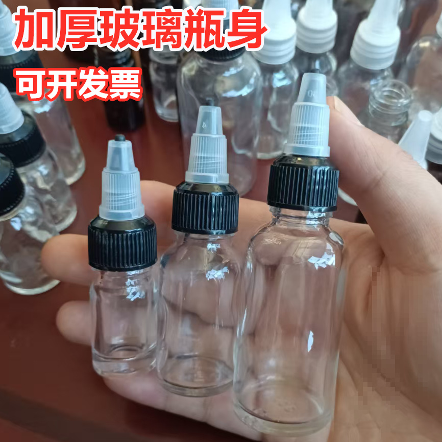 Botella de punta de vidrio Botella de aceite esencial Botella de esencia Botella de agua Botella de solución bruta Botella vacía Botella de goteo de punta rotativa Botella sellada