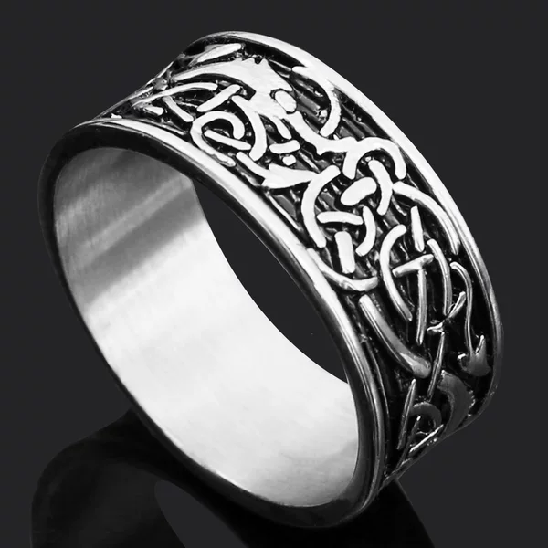 Amazon's Best-Selling Cross-Border Product: Viking Thor's Hammer Wolf Head Ring, Men's Retro Rune Titanium Steel Ring