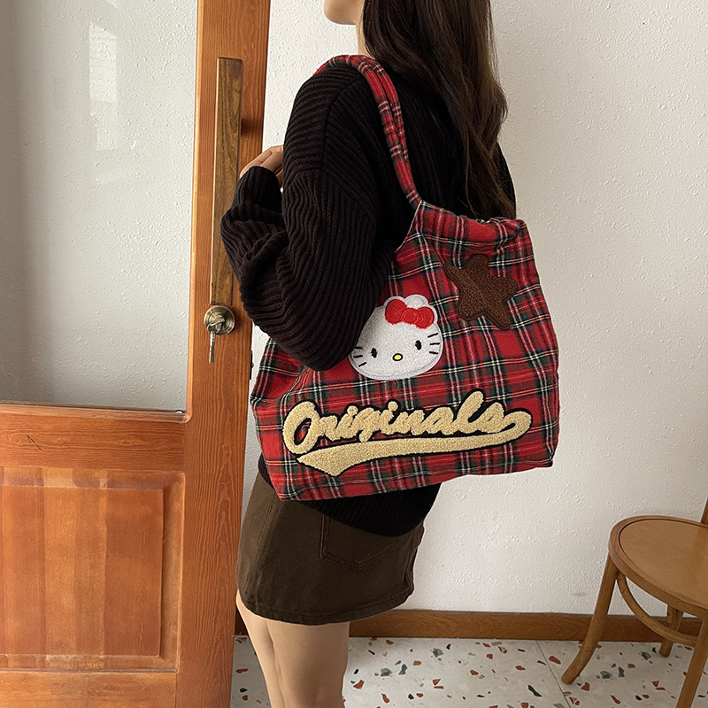 빈티지 토트 백 여성의 2024 새로운 귀여운 쌍 가방 헬로 키티 대용량 어깨 가방