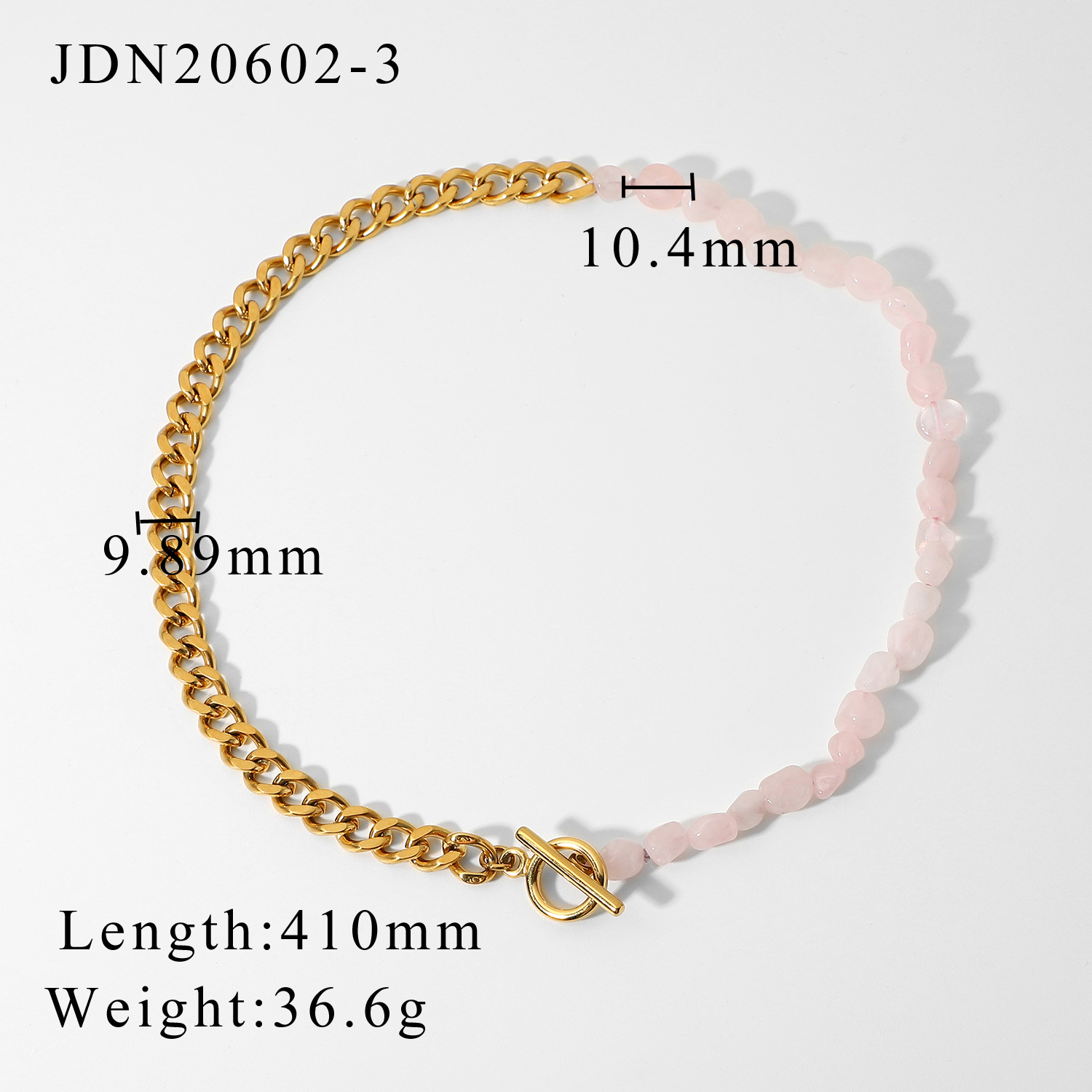 Wholesale Jewelry Pink Natural Stone Beaded Splicing Chain Stainless Steel Necklace_colorza_7