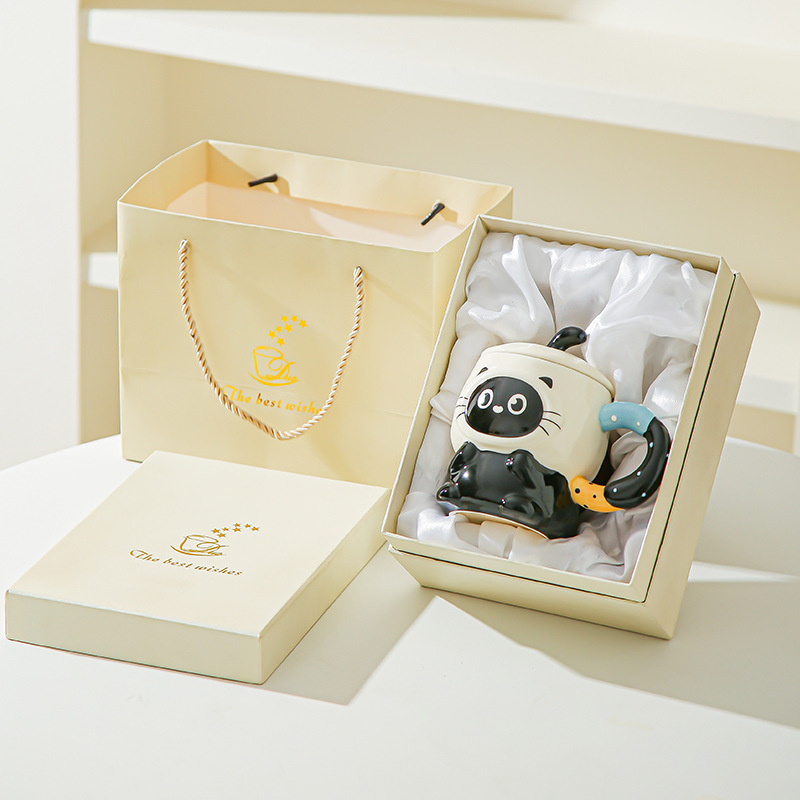 Caricatura encantadora cerimía cerámica con tapa para dar a la chica cumpleaños amiga práctica acompañante caja de regalo