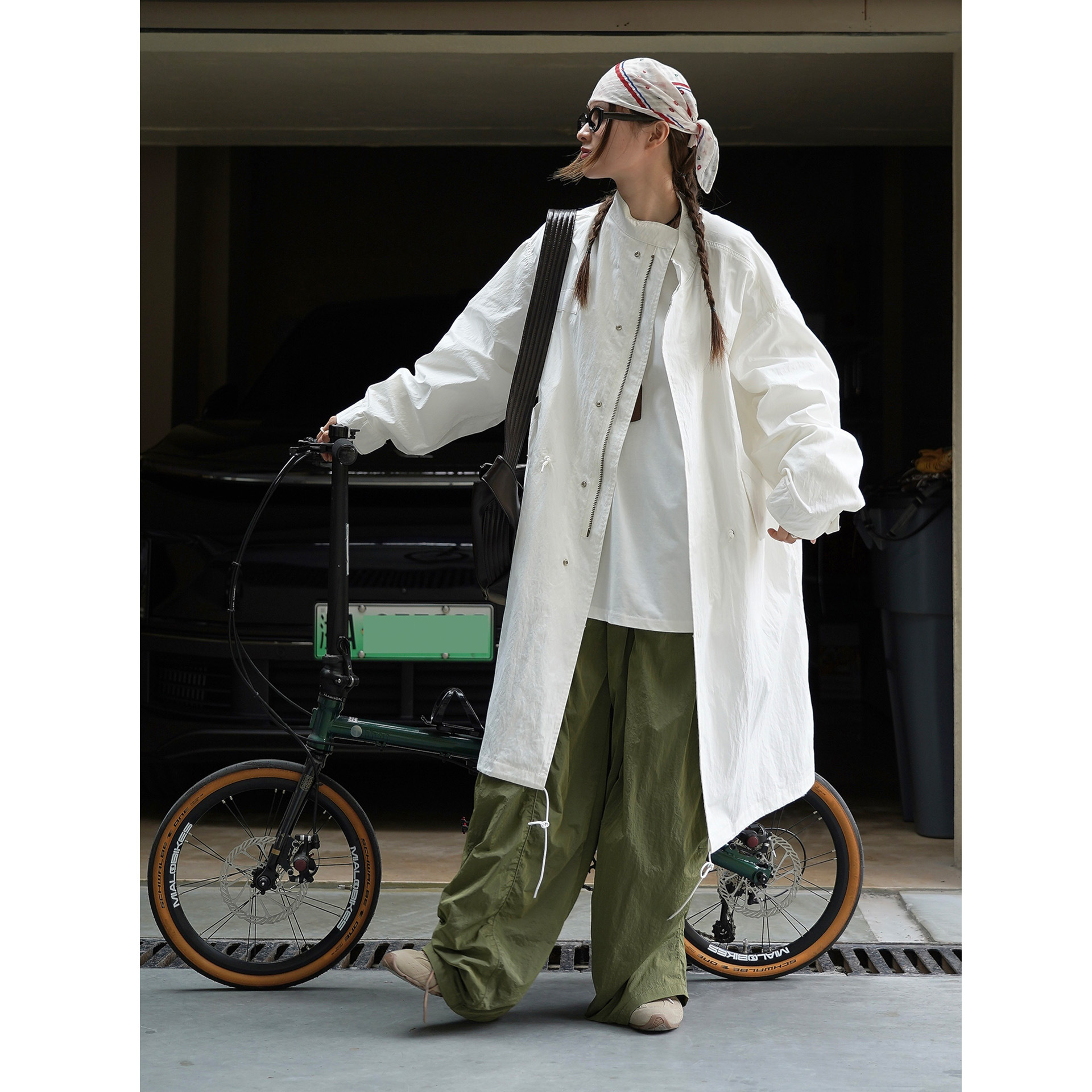 Early Autumn New Japanese-Style Workwear Outdoor Washed Water-Resistant Stand Collar Trench Coat Loose Oversized Mid-Length Jacket for Women