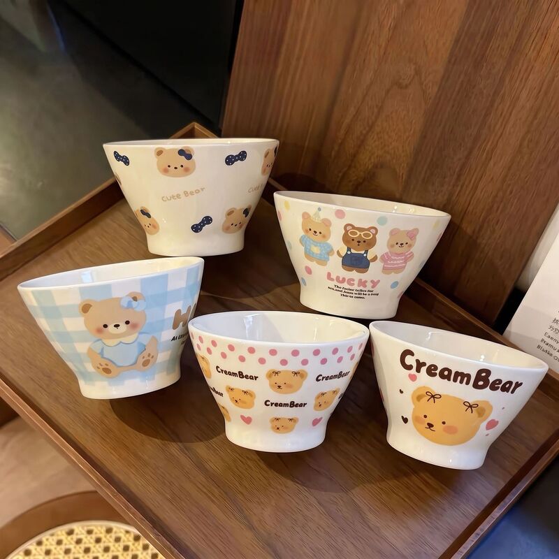 Cute ceramic conical bowl, breakfast bowl, household rice bowl, new stylish children's bowl, oatmeal yogurt bowl, special for couples Cute ceramic conical bowl, breakfast bowl, household rice bowl, new stylish children's bowl, oatmeal yogurt bowl, special for couples