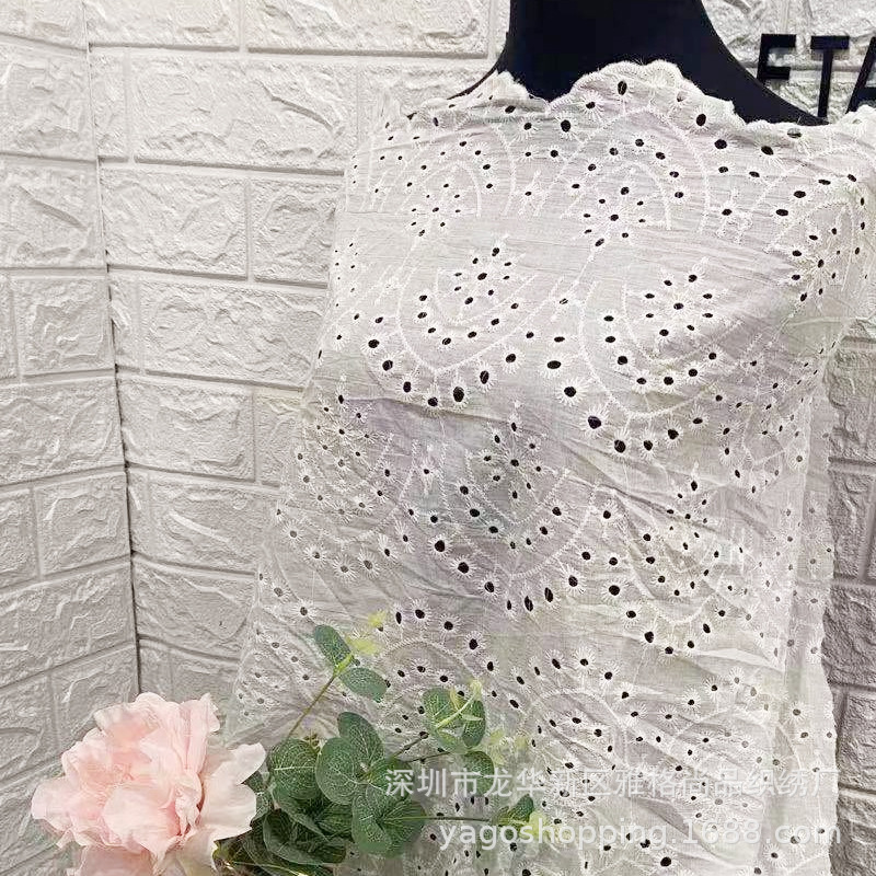 2022 new cotton embroidered hollow embroidered fabric shirt lace top dress hollow embroidered lace