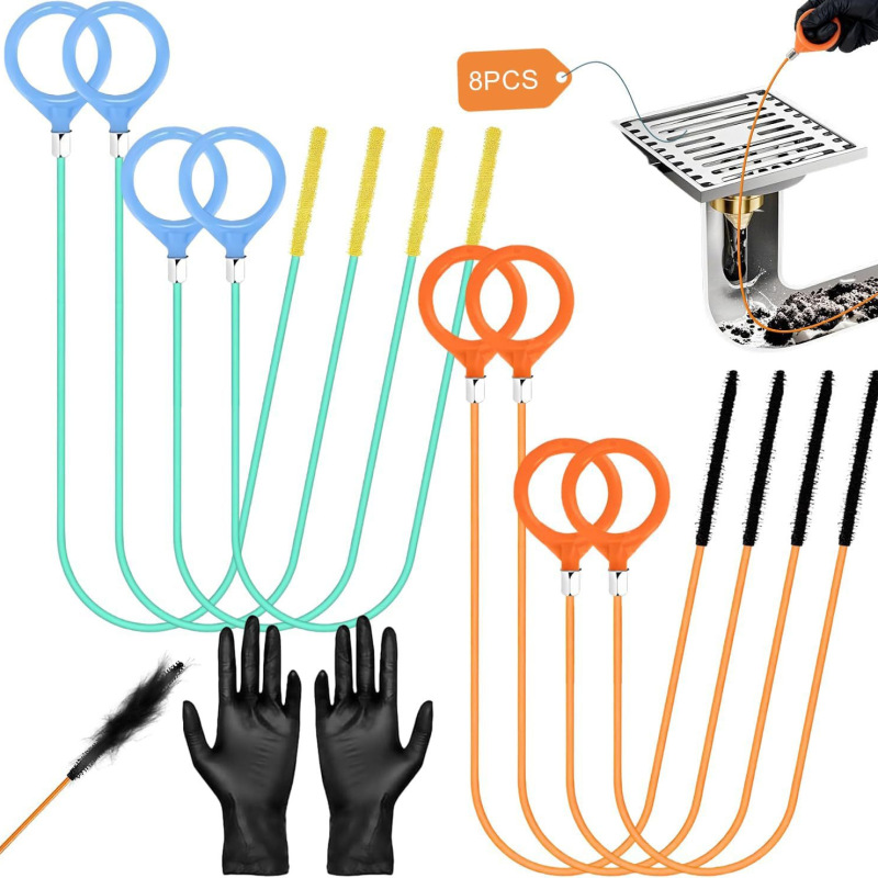9-Piece Pipe Unclogging Set with Gloves for Bathroom and Kitchen Sink Unclogging 9-Piece Pipe Unclogging Set with Gloves for Bathroom and Kitchen Sink Unclogging