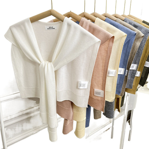 Blue White Shawl Outerwear Fashionable Knotting Vest Korean Style Spring and Summer Thin Soft Air Conditioning Room Knitted Shoulder Women 