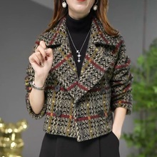 AA英伦风格子外套女短款2023秋冬新款高档保暖显廋气质百搭洋气毛