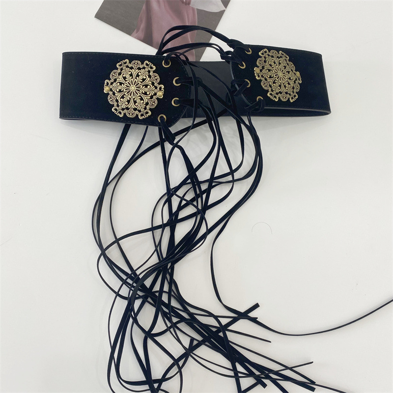 Cinturón corsé ancho de piel para mujer con hebilla de pin_voghion.com
