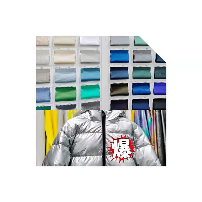 Shiny leather wrinkled shiny face wash-free metallic silver nylon wrinkled down jacket cotton-padded jacket jacket fabric can be used as mobile phone bag