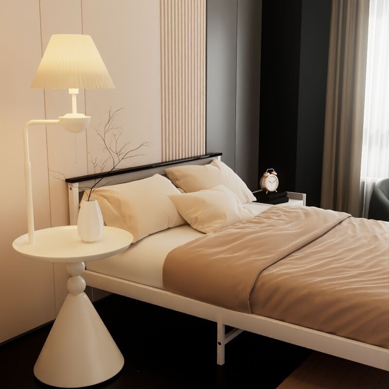 Bedroom floor lamp, integrated bedside table, ambient lighting, living room sofa-side shelf with tea tray and decorative items Bedroom floor lamp, integrated bedside table, ambient lighting, living room sofa-side shelf with tea tray and decorative items