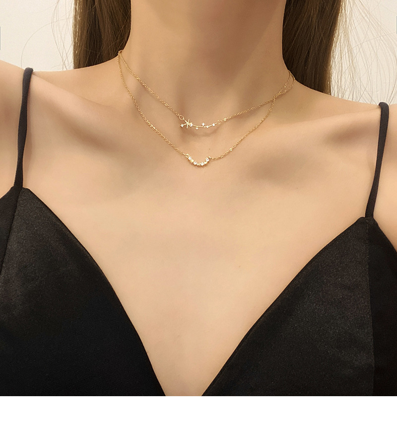 Dongda Simple Double-layer Titanium Steel Necklace Women's Cold Style Retro Trendy Clavicle Chain Internet Celebrity Twin Pendant Wholesale display picture 1