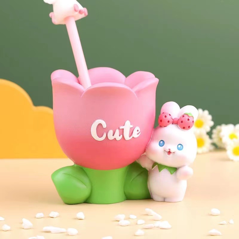 토끼 튤립 펜 홀더 화이트 배아