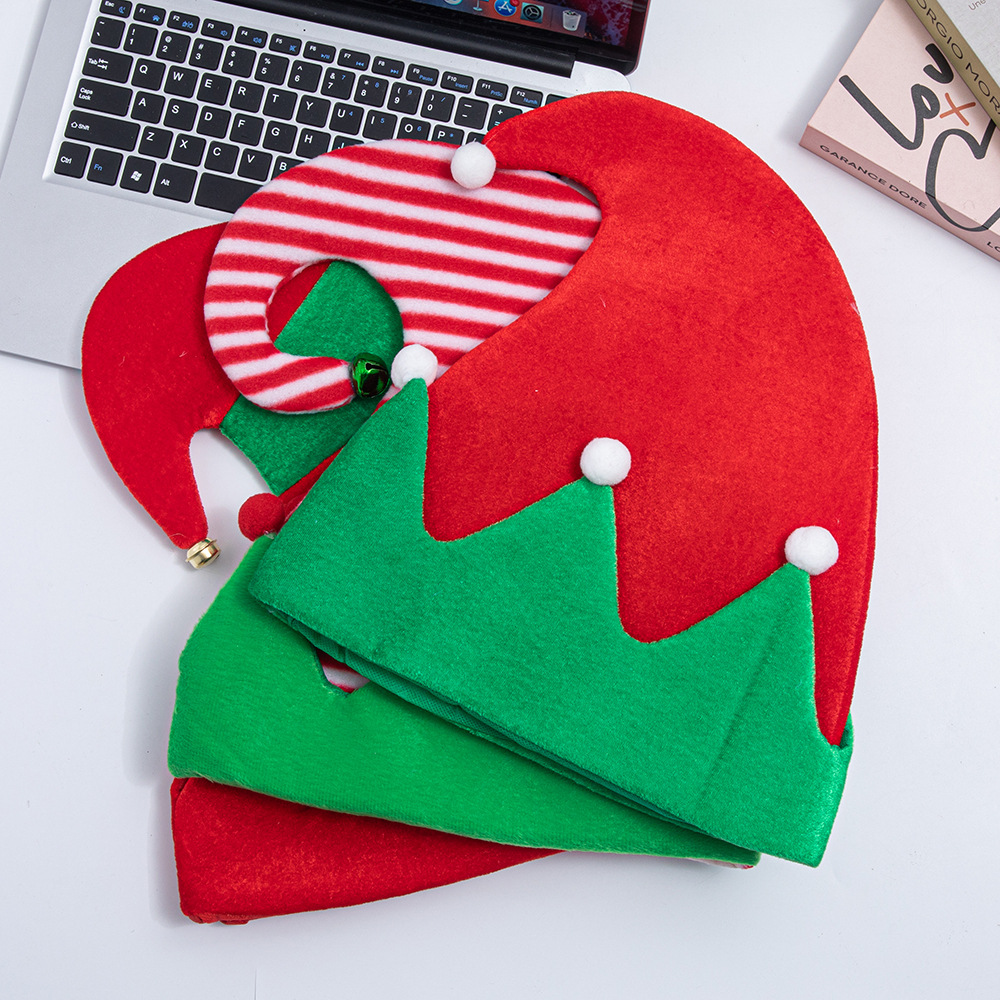 Christmas hat wholesale cross-border popular Christmas decoration supplies elf hat bells striped splicing hat Grinch