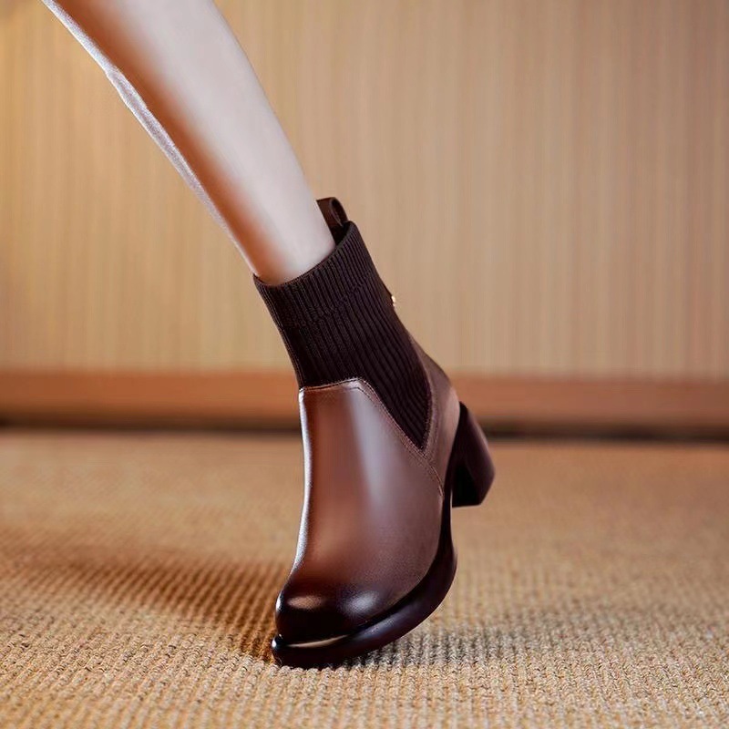 Chaussures Martin en cuir véritable ShoeVault Foreign Trade Cross-Border pour femmes, collection automne-hiver 2024, modèle polyvalent à enfiler et extensible_voghion.com