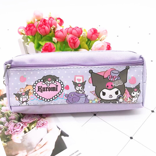 New cartoon Kuromi student double grid pencil bag Japanese cute big-eared dog children's stationery storage bag pencil bag