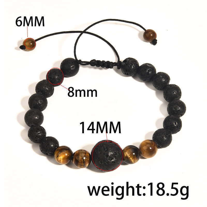 Juego de 2 pulseras de piedra volcánica ajustables con tejido de lava y ojo de tigre y cristal violeta_voghion.com