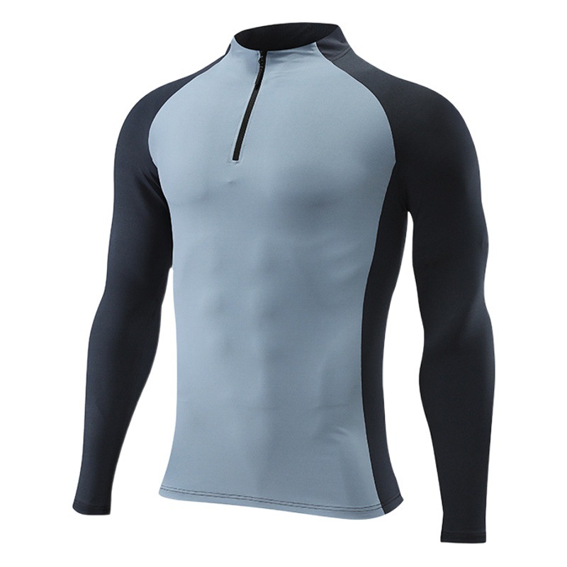 En stock Otoño e Invierno fitness de manga larga ropa de secado rápido Baloncesto de los hombres corriendo deportes al aire libre media cremallera ropa de entrenamiento apretado