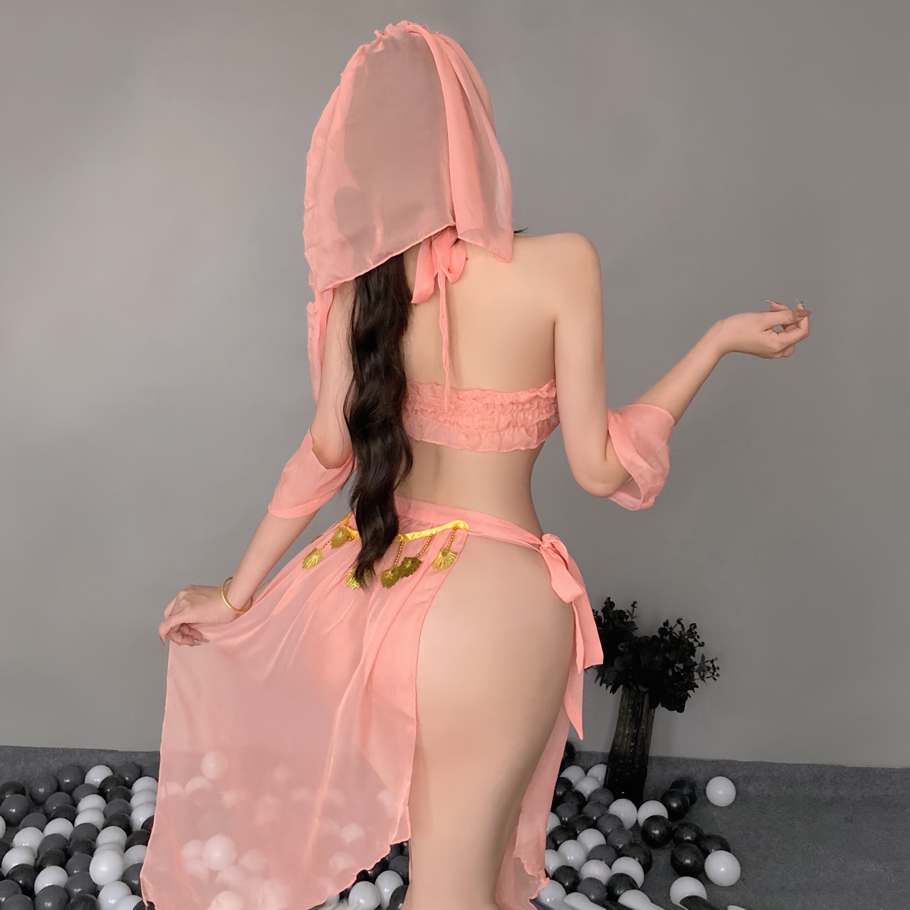 Maid Roleplay Lingerie Set with Lace Overlay, Halter Top, Skirt and Panty — detail image 3