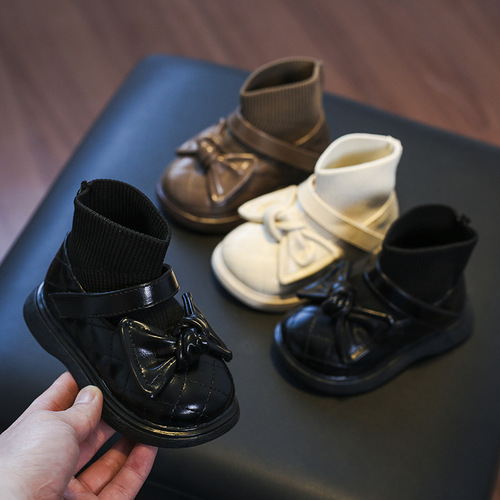 New style girls' princess shoes soft-soled baby toddler shoes 0-2-3 years old infants and children's short boots fashionable fly knit short boots
