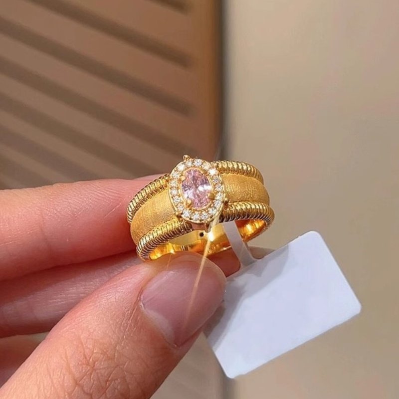 Anello vintage da donna con perline larghe spazzolate e diamanti scintillanti, regolabile, stile palazzo aperto_voghion.com