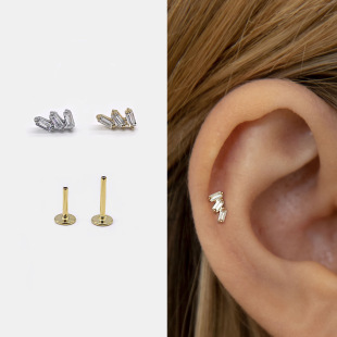 Amazon Fashion cross-border new ear worm nail puncture flat stud earrings female zircon European and American temperament daily ear bone stud