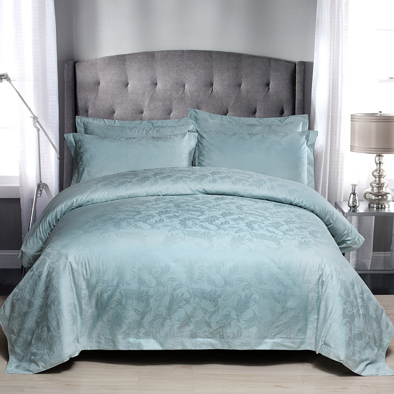 2F Hotel Bedding Set Four-Piece All-Cotton Pure White 60-Thread Patterned Bed Skirt and Comforter Five-Star Guest