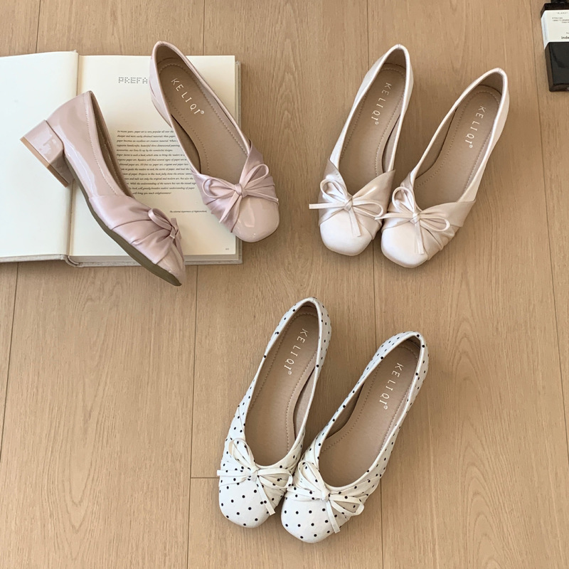 Beautiful Bow-Knot Slip-On Square-Toe Shallow-Mouthed Single Shoes for Women 2026 Summer New Style Versatile Breathable Thick-Heeled Work Shoes Beautiful Bow-Knot Slip-On Square-Toe Shallow-Mouthed Single Shoes for Women 2026 Summer New Style Versatile Breathable Thick-Heeled Work Shoes
