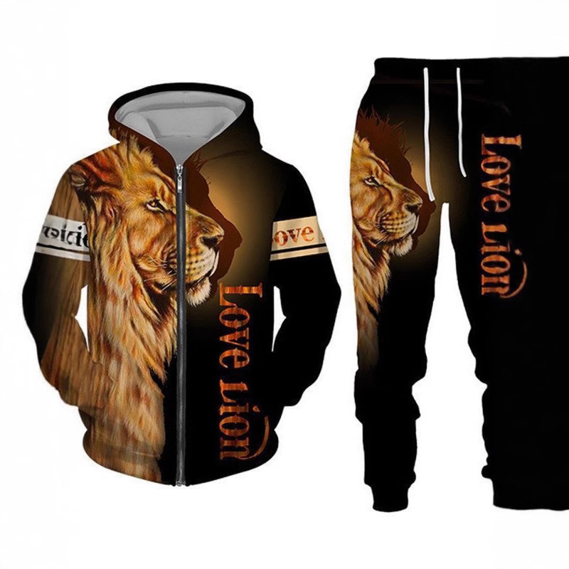 Men's Zipper Sweatshirt suit 3D Printing Men's Sportswear Sportswear Long Sleeve Men's suit Lion King Autumn and Winter Men's Zipper Sweatshirt suit 3D Printing Men's Sportswear Sportswear Long Sleeve Men's suit Lion King Autumn and Winter