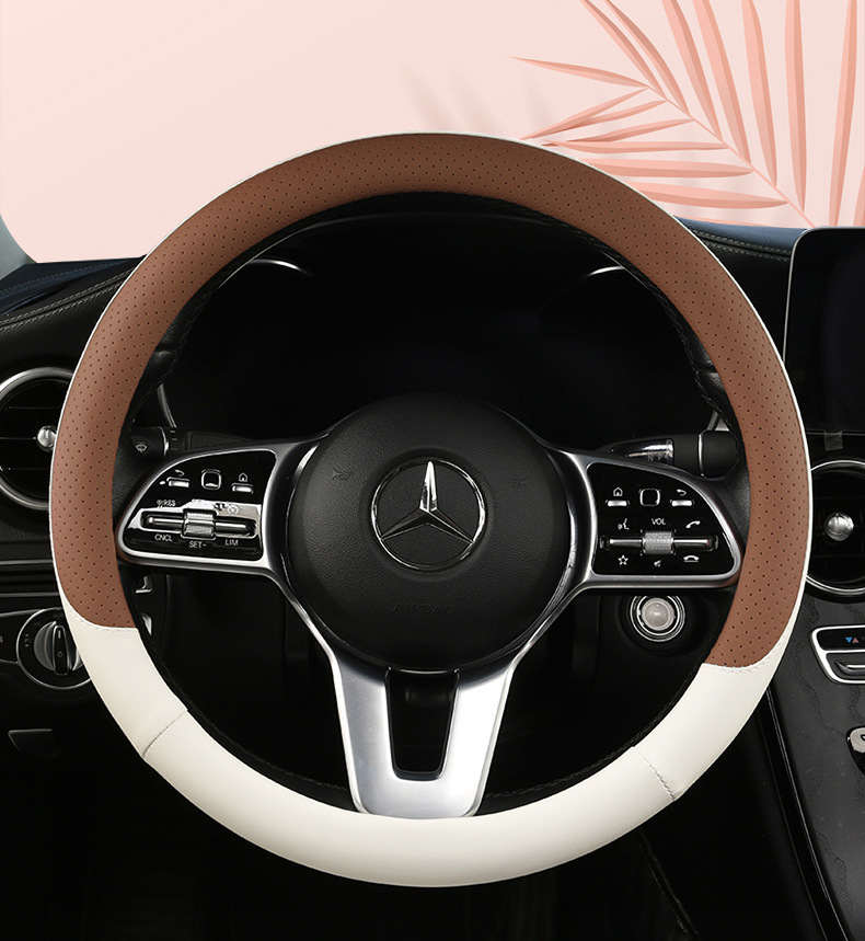 Steering wheel cover car four seasons general nappa leather perforated non-slip sweat-absorbent D-type ultra-thin handle cover Amazon cross-border