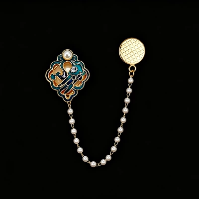 New Chinese-style enamel phoenix brooch, vintage pearl chain pin, Hanfu and cheongsam accessory, anti-slip clasp