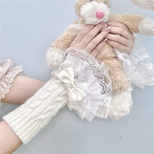 Millennium Y2K Spice Girl Lace Lace Bow Cute Girl Knitted Twist Hand Sleeve Fake Sleeve Gloves for Women
