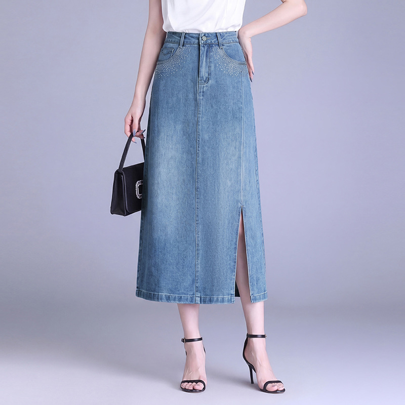 Summer thin long denim skirt