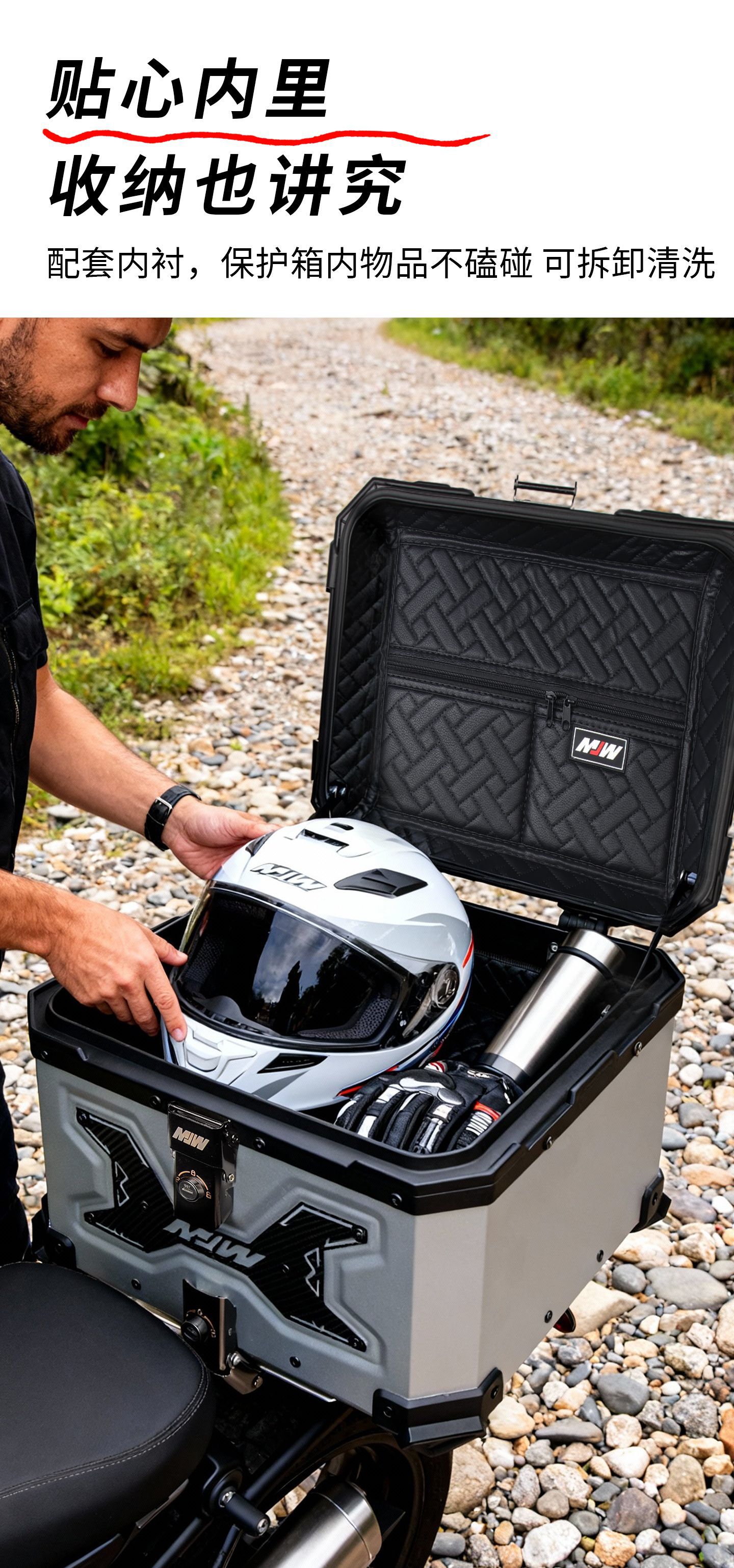 Motorcycle Mjw45L55L Glacier Silver Aluminum Alloy Tail Box Quick Release Travel Tool Box Electric Vehicle Rear Tail Box