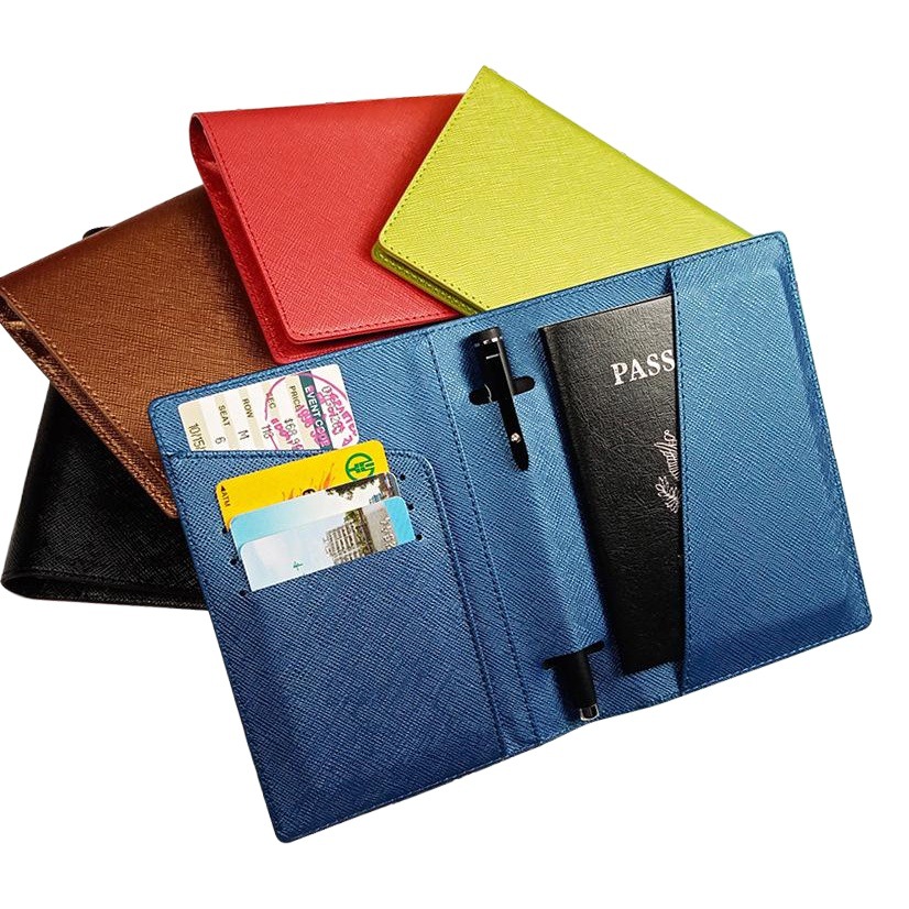 Cruz-Frontera en stock aceite borde pu cuero multi-Tarjeta posición con enchufe de la pluma de la moda coreana pasaporte cubierta protectora bolsa