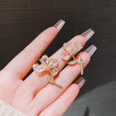 法式花朵锆石耳钉 小众气质温柔花卉耳饰 清新森系高级感女夏耳环