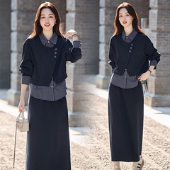 小众设计感时尚套装女2025春秋新款条纹拼接卫衣半身裙两件套裙子
