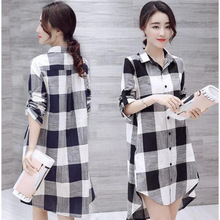 跨境外贸时尚格子衬衣女春秋新款设计感长中长款衬衫宽松休闲外套