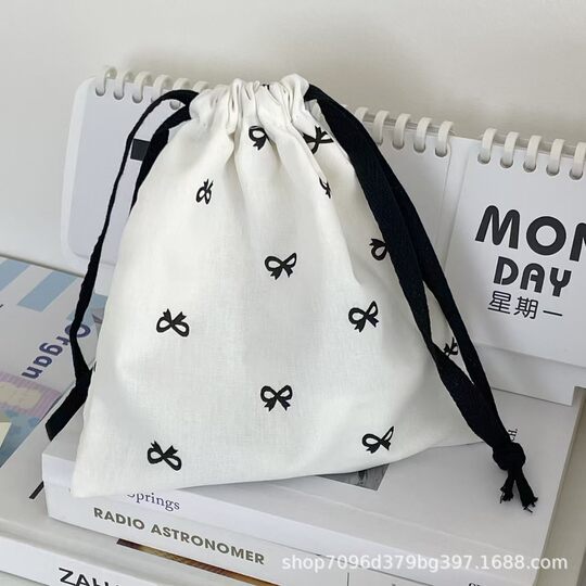 Ins Sweet Bow Drawstring Drawstring Pocket Curly Hair Stick Wig Adult Supplies Storage Bag Free Design Logo