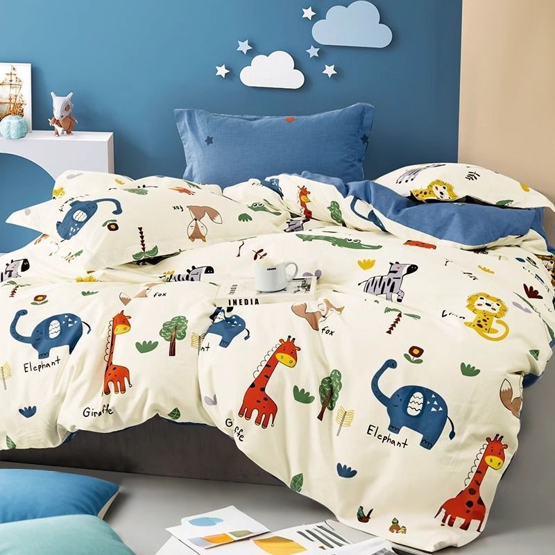 Funda de edredón de algodón de una sola pieza de cuatro piezas para niños 150x200x230 dormitorio de estudiantes individual 180 sábana