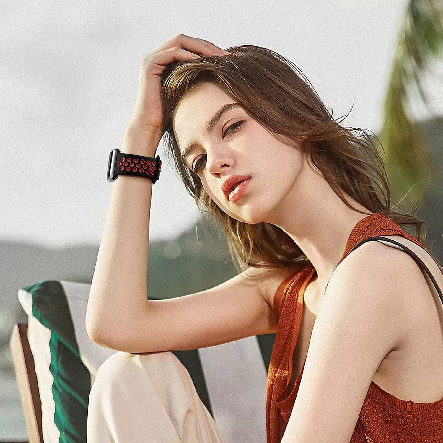 Применимый AppleWatch7 Apple двухцветный Nike силиконовый ремешок iWatch8 бабочка пряжка двухцветный дыхательный