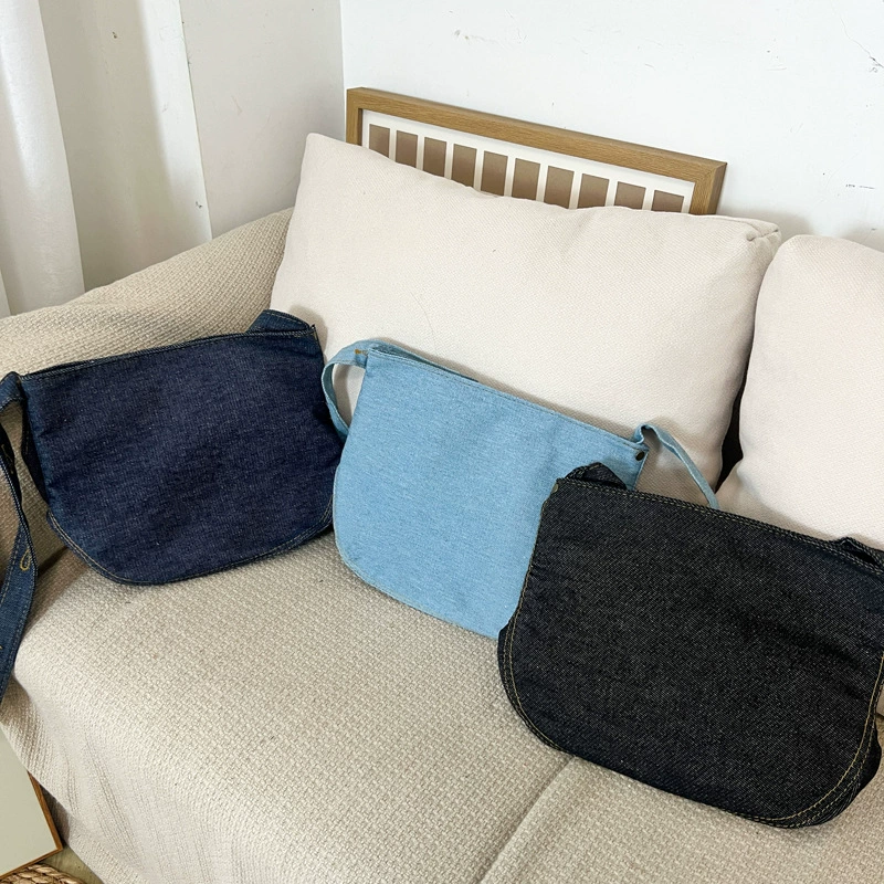 Brand denim shoulder bag for boys, Korean style, South Korea