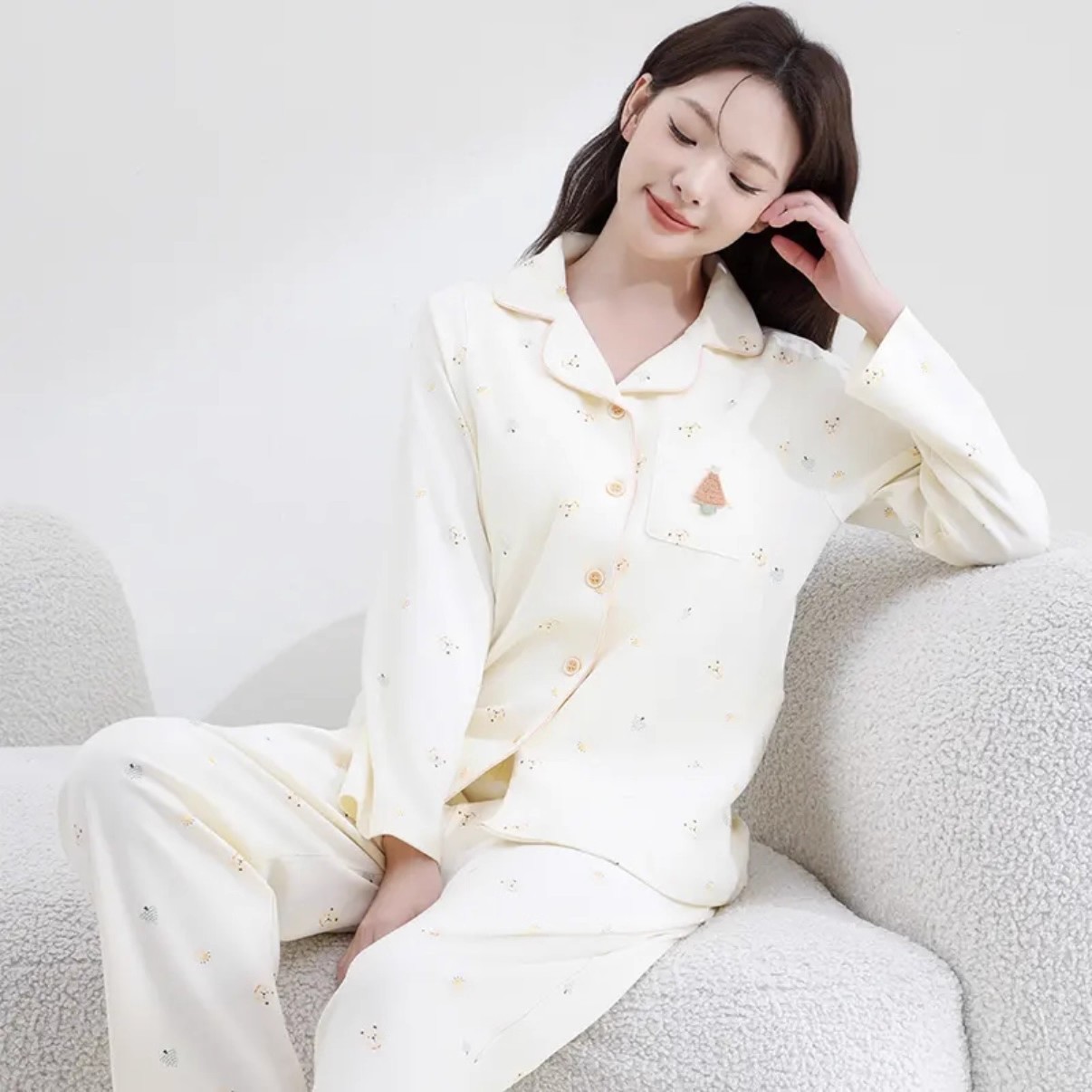 【no padding】cream yellow (220gsm, double-sided brushed, 100% long-staple cotton)