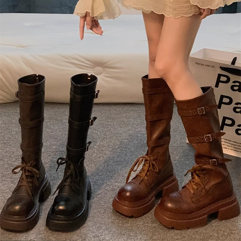 Сапоги Mailard с толстой подошвой ретро без колен сапоги рыцаря женские 2024 осень и зима новые сапоги Martin мода