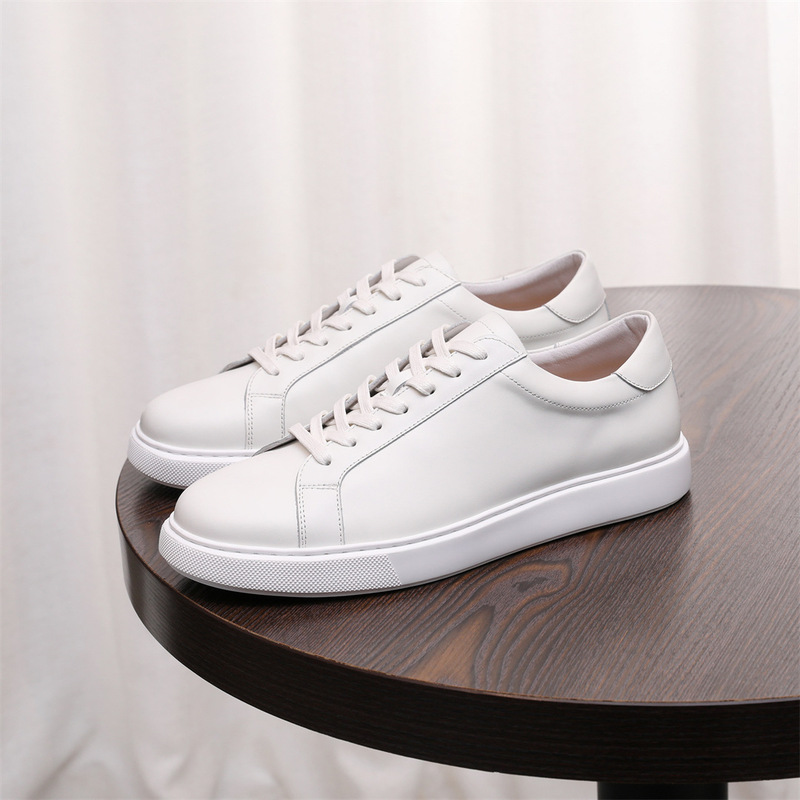 [Rubber Foam Sole] White Leather Sports Shoes for Men, Casual Leather Shoes, Business Suits, White Sneakers for Spring and Summer