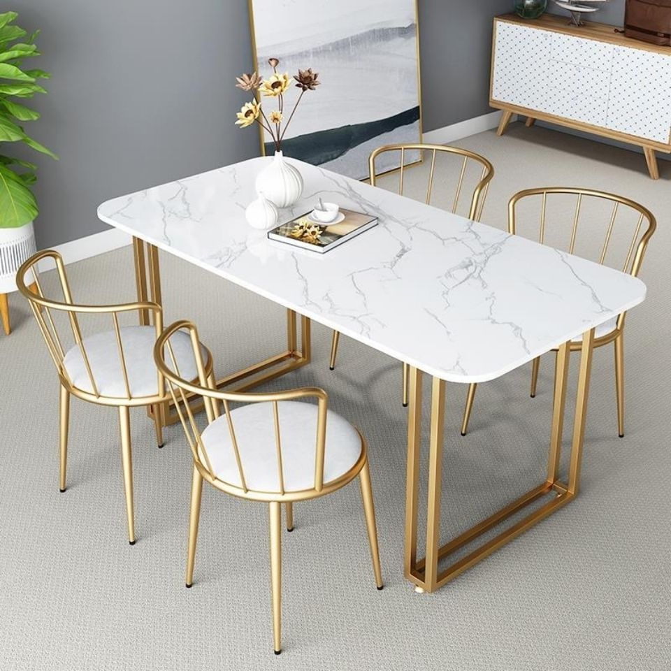 Marble Rectangular Dining Table Household Small Apartment Dining Table and Chair Combination Modern Simple Restaurant Dining Table and Chairs