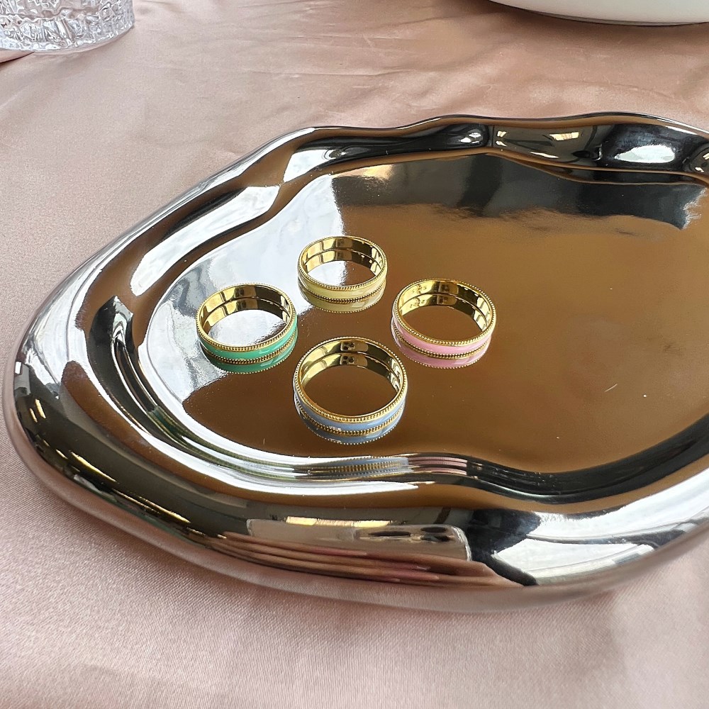 Cute Geometric Sterling Silver Enamel Rings 1 Piece