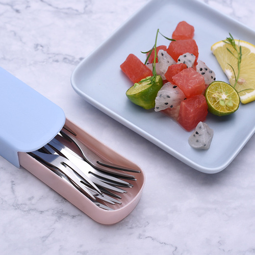 Factory Wholesale Stainless Steel Fruit Fork High-Quality Two-Prong Fruit Fork Fruit Stake Cake Mooncake Fork Can LOGO