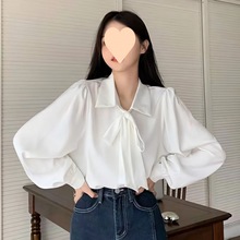 灯笼袖衬衫秋季2024新款韩版蝴蝶结设计感气质外穿白色长袖上衣女