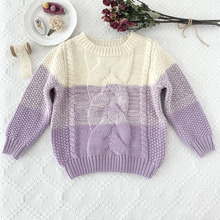 virgilkids跨境女童毛衣女童粗线扭绳麻花毛衣紫色渐变套头毛衣