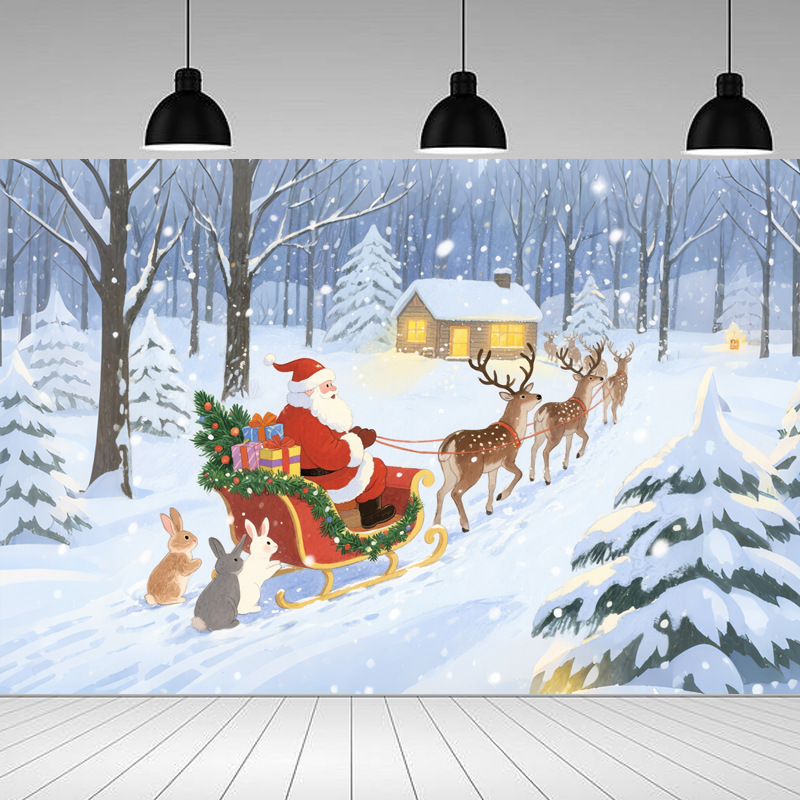 Nueva tela de fondo de Navidad 2025 La cortina de fondo de muñeco de nieve de madera marrón se utiliza para decorar pancartas navideñas navideñas